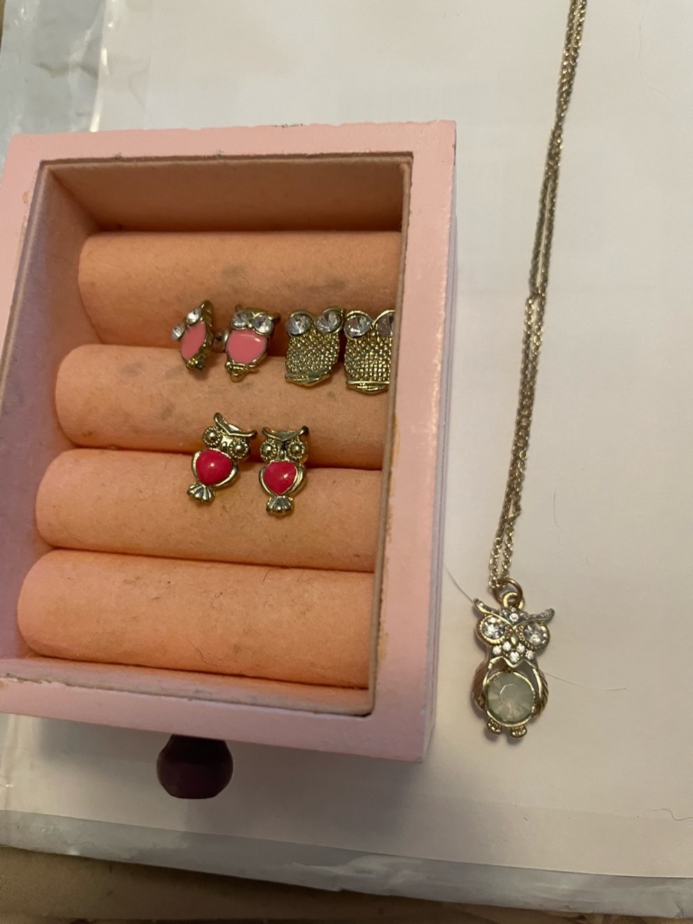 Gold-Tone Owl Stud Earrings in  - Charming Women's Earrings and necklace lot